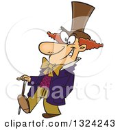 Cartoon Happy Man Willy Wonka Walking With A Cane