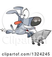 Poster, Art Print Of Cartoon Gray Dog Running With A Shopping Cart