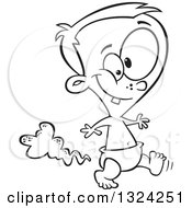Poster, Art Print Of Cartoon Black And White Stinky Baby Boy Walking And Farting Or Pooping