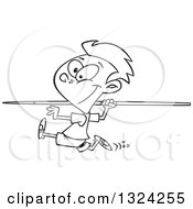 Cartoon Black And White Boy Running And Preparing To Throw A Javelin