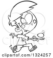 Cartoon Black And White Boy Running In An Egg Race