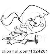 Poster, Art Print Of Cartoon Black And White Happy Girl Long Jumping