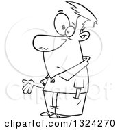 Lineart Clipart Of A Cartoon Black And White Man Asking For A Handout Royalty Free Outline Vector Illustration
