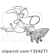 Poster, Art Print Of Cartoon Black And White Dog Running With A Shopping Cart