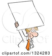 Poster, Art Print Of Cartoon Happy Dirty Blond Caucasian Business Man Holding Up A Blank Sign Or Document