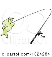 Poster, Art Print Of Cartoon Green Fish On A Line