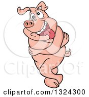 Clipart Of A Cartoon Twisted Pig Royalty Free Vector Illustration by LaffToon