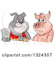 Cartoon Chef Bulldog Holding An Axe And Eying A Pig