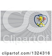 Clipart Of A Cartoon Duck Plumber Worker Holding A Plunger And Gray Rays Background Or Business Card Design Royalty Free Illustration by patrimonio