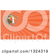 Clipart Of A Retro Male Plumber Bowing And Holding A Monkey Wrench To His Head And Orange Rays Background Or Business Card Design Royalty Free Illustration