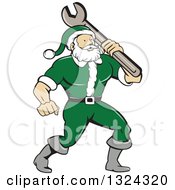 Clipart Of A Cartoon Santa Claus Mechanic With A Giant Wrench Royalty Free Vector Illustration
