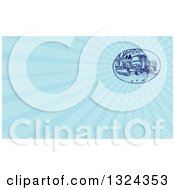 Clipart Of A Retro Sketched Or Engraved Snow Plow Truck On A Street And Light Blue Rays Background Or Business Card Design 2 Royalty Free Illustration