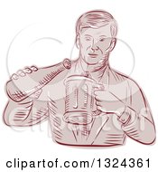 Retro Engraved Or Sketched Man Pouring Beer Into A Mug