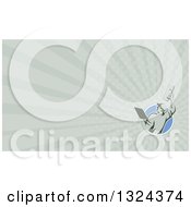 Clipart Of A Retro Male Plasterer Holding Trowels And Rays Background Or Business Card Design 2 Royalty Free Illustration