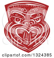 Poster, Art Print Of Retro Maori Mask In Red And White