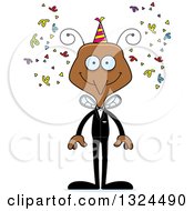 Clipart Of A Cartoon Happy New Year Party Mosquito Royalty Free Vector Illustration