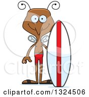 Clipart Of A Cartoon Happy Mosquito Surfer Royalty Free Vector Illustration