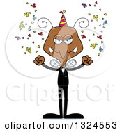 Clipart Of A Cartoon Angry New Year Party Mosquito Royalty Free Vector Illustration