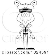 Lineart Clipart Of A Cartoon Black And White Happy Mosquito Police Officer Royalty Free Outline Vector Illustration