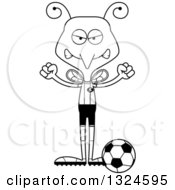 Lineart Clipart Of A Cartoon Black And White Angry Mosquito Soccer Player Royalty Free Outline Vector Illustration