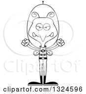 Lineart Clipart Of A Cartoon Black And White Angry Futuristic Space Mosquito Royalty Free Outline Vector Illustration