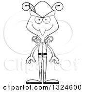 Lineart Clipart Of A Cartoon Black And White Happy Mosquito Robin Hood Royalty Free Outline Vector Illustration
