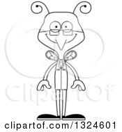 Lineart Clipart Of A Cartoon Black And White Happy Mosquito Scientist Royalty Free Outline Vector Illustration