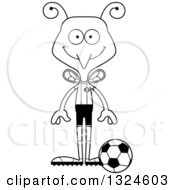 Lineart Clipart Of A Cartoon Black And White Happy Mosquito Soccer Player Royalty Free Outline Vector Illustration