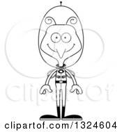 Lineart Clipart Of A Cartoon Black And White Happy Futuristic Space Mosquito Royalty Free Outline Vector Illustration