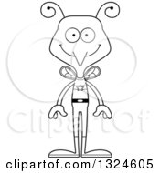 Lineart Clipart Of A Cartoon Black And White Happy Mosquito Super Hero Royalty Free Outline Vector Illustration