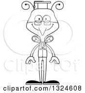 Lineart Clipart Of A Cartoon Black And White Happy Mosquito Professor Royalty Free Outline Vector Illustration