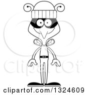 Lineart Clipart Of A Cartoon Black And White Happy Mosquito Robber Royalty Free Outline Vector Illustration