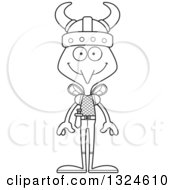 Lineart Clipart Of A Cartoon Black And White Happy Mosquito Viking Royalty Free Outline Vector Illustration