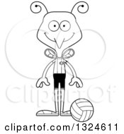 Lineart Clipart Of A Cartoon Black And White Happy Mosquito Volleyball Player Royalty Free Outline Vector Illustration