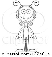 Lineart Clipart Of A Cartoon Black And White Happy Mosquito Wrestler Royalty Free Outline Vector Illustration