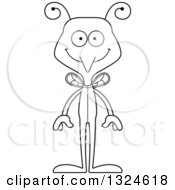 Lineart Clipart Of A Cartoon Black And White Happy Mosquito In Pajamas Royalty Free Outline Vector Illustration