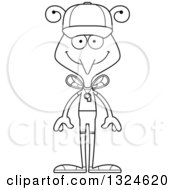 Lineart Clipart Of A Cartoon Black And White Happy Mosquito Sports Coach Royalty Free Outline Vector Illustration