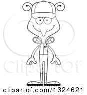 Lineart Clipart Of A Cartoon Black And White Happy Mosquito Baseball Player Royalty Free Outline Vector Illustration