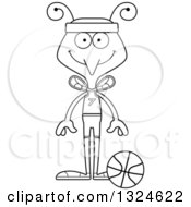 Lineart Clipart Of A Cartoon Black And White Happy Mosquito Basketball Player Royalty Free Outline Vector Illustration