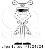 Lineart Clipart Of A Cartoon Black And White Happy Mosquito Boat Captain Royalty Free Outline Vector Illustration