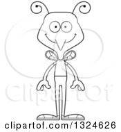 Lineart Clipart Of A Cartoon Black And White Happy Casual Mosquito Royalty Free Outline Vector Illustration