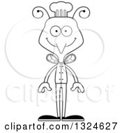 Lineart Clipart Of A Cartoon Black And White Happy Mosquito Chef Royalty Free Outline Vector Illustration