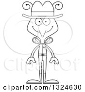 Lineart Clipart Of A Cartoon Black And White Happy Mosquito Cowboy Royalty Free Outline Vector Illustration