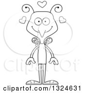 Lineart Clipart Of A Cartoon Black And White Happy Mosquito Valentines Day Cupid Royalty Free Outline Vector Illustration