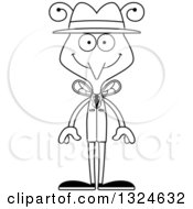 Lineart Clipart Of A Cartoon Black And White Happy Mosquito Detective Royalty Free Outline Vector Illustration