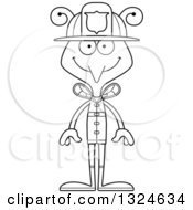 Lineart Clipart Of A Cartoon Black And White Happy Mosquito Firefighter Royalty Free Outline Vector Illustration