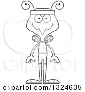 Lineart Clipart Of A Cartoon Black And White Happy Fitness Mosquito Royalty Free Outline Vector Illustration