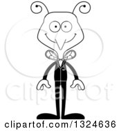 Lineart Clipart Of A Cartoon Black And White Happy Mosquito Wedding Groom Royalty Free Outline Vector Illustration