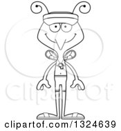 Lineart Clipart Of A Cartoon Black And White Happy Mosquito Lifeguard Royalty Free Outline Vector Illustration