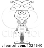 Lineart Clipart Of A Cartoon Black And White Happy Mosquito Jester Royalty Free Outline Vector Illustration